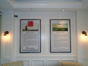 Framed artwork of the Community Story & Builder Story, against a white wall.