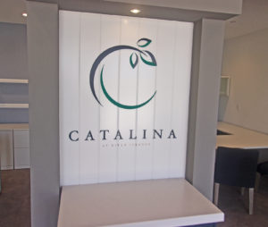 Impact wall displaying a dimensional logo of Catalina.