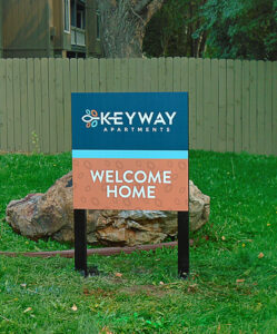 Exterior sign with "Welcome Home"